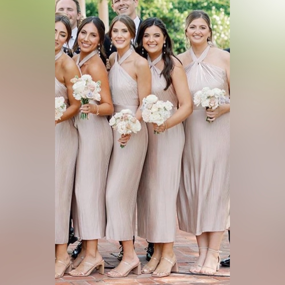 Midi champagne bridesmaids dress